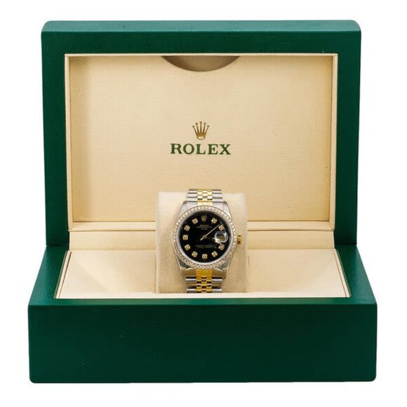 Rolex Datejust 16013 36MM Black Diamond Dial And Bezel With 1.20 CT Diamonds - Picture 1 of 5